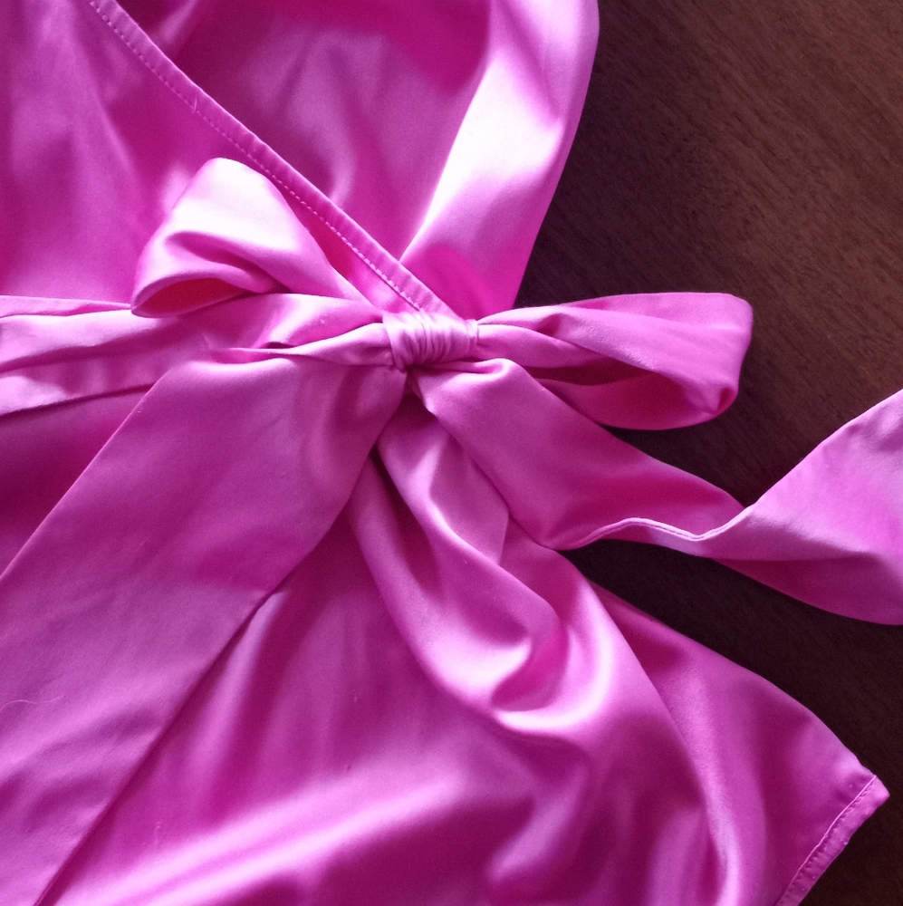 Express Satin Wrap Blouse in Bright Pink - Picture 5 of 12
